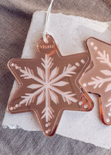 Mirror gingerbread snowflake star ornament with clear or frosted overlay