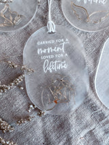 “Carried for a moment, loved for a lifetime” Oval Christmas memorial angel bauble
