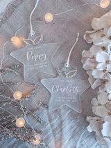 Frosted memorial star Christmas ornament