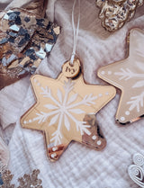 Mirror gingerbread snowflake star ornament with clear or frosted overlay