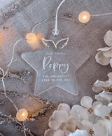Frosted memorial star Christmas ornament