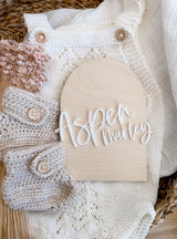 Arch announcement plaque - choose your own white acrylic wording