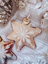 Mirror gingerbread snowflake star ornament with clear or frosted overlay