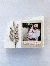 Wooden "polaroid" photo fridge magnet - with acrylic wording