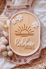 Sunrise Floral name birth announcement plaque