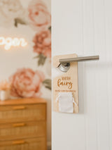 Tooth fairy door hanger with white velvet pouch - cursive font