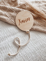 Engraved balloon plaque with name