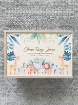 Keepsake box with baby safari animals and engraved birth details