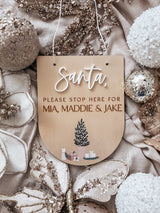 Santa please stop here hanging sign