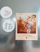 Wooden "polaroid" photo fridge magnet