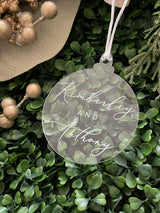 Clear or wooden double name couples Christmas bauble ornament