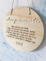 “Always remember” family affirmations hanging sign