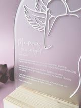 Mummy to an Angel plaque with timber base