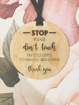 “Please don’t touch” pram plaque