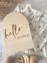"Hello world" arch announcement plaque