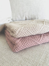 Diamond knit heirloom baby blanket - with personalised leather tag