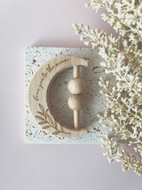 Crescent moon wooden rattle -  olive branch and “love you to the moon”