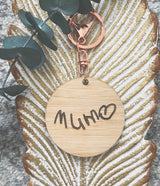 Bamboo keyring with handwritten engraved wording and rose gold, gold, silver or black clasp