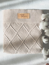 Diamond knit heirloom baby blanket - with personalised leather tag