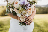 Wedding bouquet memorial photo tag with engraving