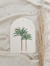 Personalised Arch plaque with printed palm trees and name