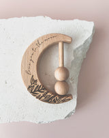 Crescent moon wooden rattle - botanical love you to the moon