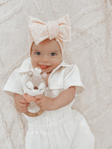 Crochet baby rattle - Deer with pink collar
