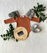 Pregnancy announcement with area for ultrasound photo