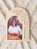 Memorial plaque with photo - white rose