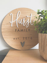 Family plaque - est. year and heart cutout design