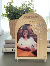 Memorial plaque with photo - white rose