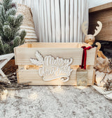 Christmas crate with gold acrylic tag