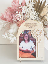 Memorial plaque with photo - white rose