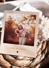 Wooden "polaroid" photo fridge magnet
