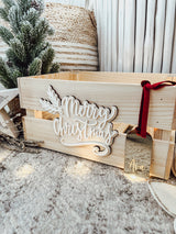 Christmas crate with gold acrylic tag
