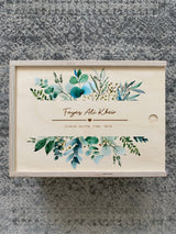 Keepsake box with eucalyptus print and engraved birth details