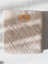 Diamond knit heirloom baby blanket - with personalised leather tag