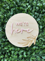 We’re here - twins birth announcement plaque